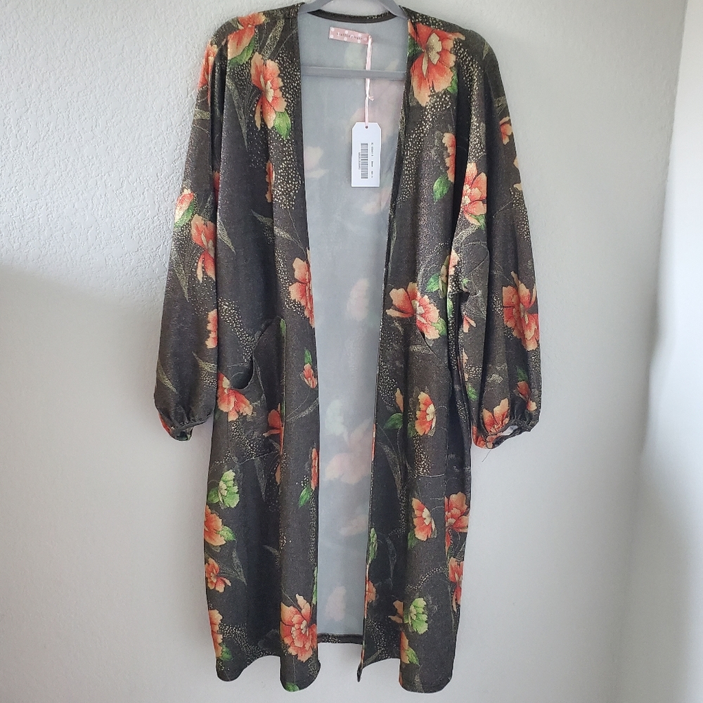 Traffic People metallic brown open long cardigan NWT